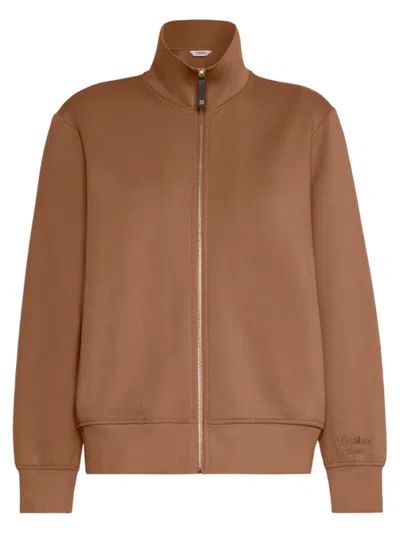 S Max Mara ' Regular Fit High-neck Zip-front Sweater With Long Sleeves And Rib-knit Trim In Marrone