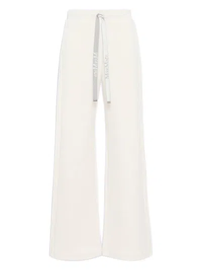 S Max Mara '  Double Cotton T-shirt Trousers Wide-leg With Elastic Waist, Jacquard Drawstri In Bianco
