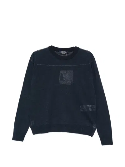 S Max Mara '  Embossed Logo Elbow Straight-fit Linen Crewneck Sweater In Blu