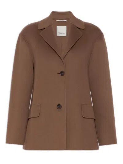 S MAX MARA 'S MAX MARA S MAX MARA HAND-SEWN DOUBLE-DRAP PURE WOOL JACKET WITH SMALL LAPEL COLLAR AND HORN BUTTO
