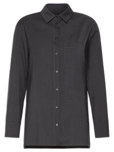 S Max Mara '  Pure Natural Stretch Wool Canvas Shirt With Exposed Horn Buttons In Grigio