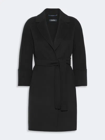 S Max Mara '  Wide-fit Wool Coat With Small Lapel Collar And Belt Closure (size 40) In Black