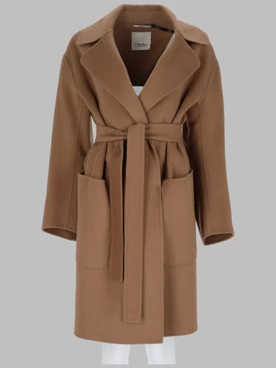 S Max Mara Virgin Wool Wrap Coat In Brown