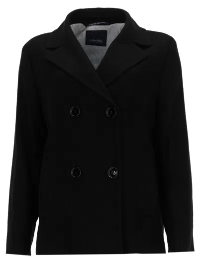 S Max Mara ' -inspired Linen-cotton Double-breasted Jacket In Black