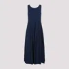 S Max Mara Pleated Dress Long Round Neckline In Blu