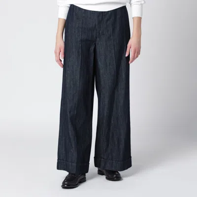 S Max Mara Max Mara S Straight Navy Blue Cotton And Linen Denim Trousers