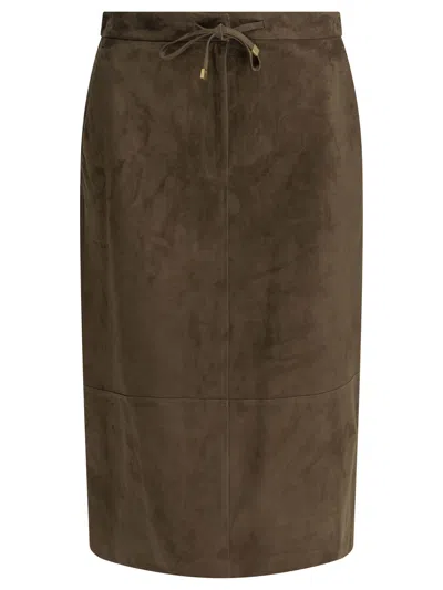 's Max Mara Max Mara S Suede Leather Midi Skirt In Brown