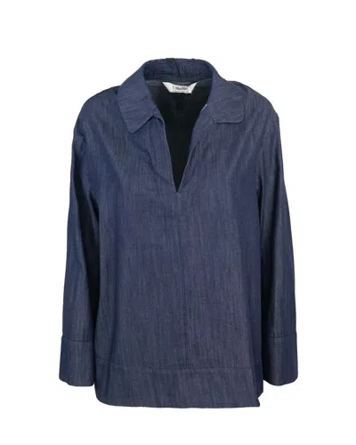S Max Mara Caterina Cotton Top In Blue