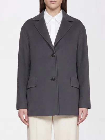 S Max Mara ' Short Single-breasted Coat In Pure Virgin Wool With Lapel Collar In Gray