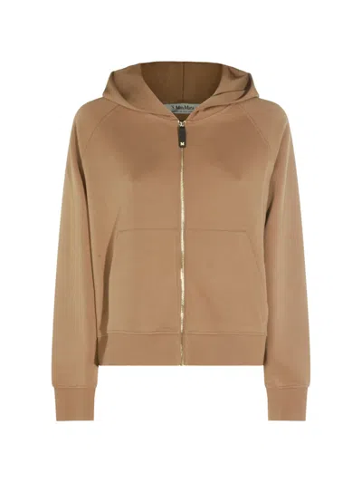 S Max Mara ' Sleek Technical Cotton Zip-up T-shirt Sweatshirt With Raglan Sleeves In Beige