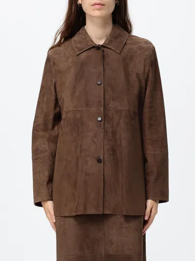 's Max Mara Suede Leather Shirt Jacket With Classic Collar In Brown
