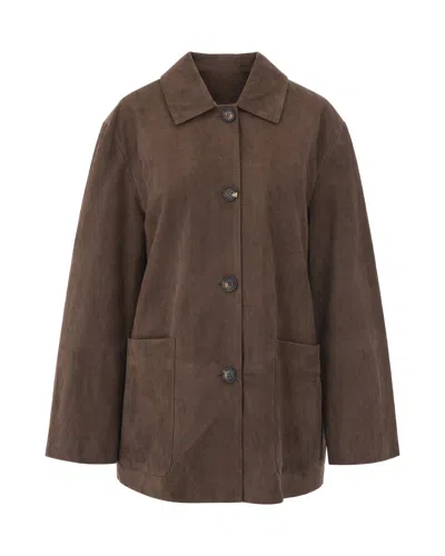 S Max Mara ' Suede Shirt Jacket In Brown