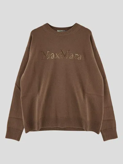 's Max Mara Crew Neck Logo Knit Sweater In Brown