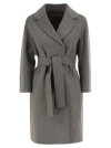 S Max Mara Belted Wool Coat In Gray