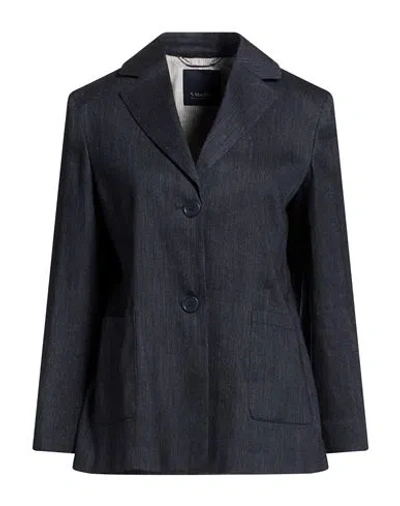 S Max Mara ' Woman Blazer Blue Size 8 Linen, Viscose, Elastane In Animal Print
