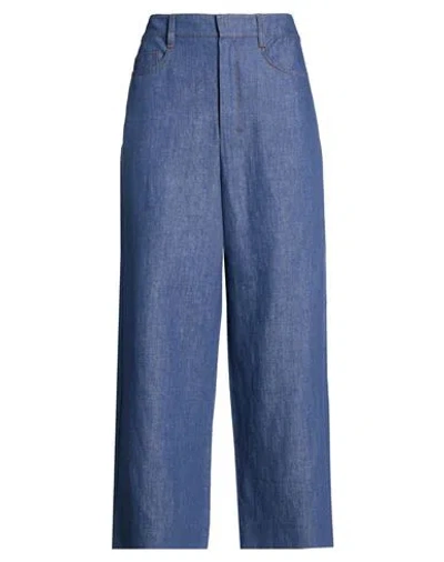 's Max Mara Woman Jeans Blue Size 4 Cotton, Linen