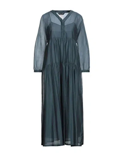 's Max Mara Woman Maxi Dress Slate Blue Size 16 Cotton, Silk