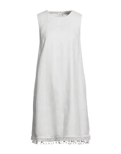 S Max Mara ' Woman Midi Dress Ivory Size 10 Linen, Cotton, Elastane In White