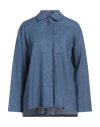 S Max Mara ' Woman Shirt Blue Size 14 Linen