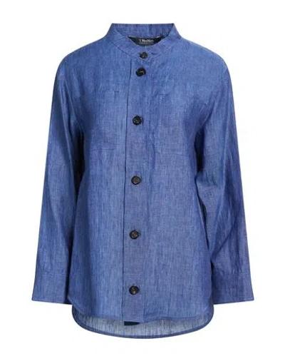 's Max Mara Woman Shirt Blue Size 2 Linen
