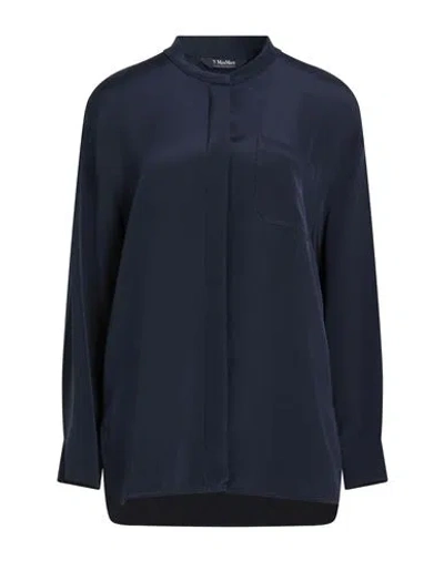 S Max Mara ' Woman Shirt Navy Size 8 Silk, Elastane In Blue