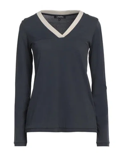 's Max Mara Woman T-shirt Navy Size L Viscose, Elastane, Cotton