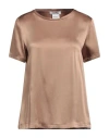 S Max Mara Crew Neck Plain Satin T-shirt In Beige