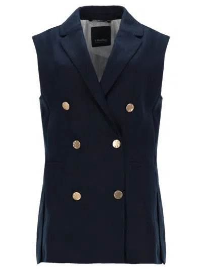 S Max Mara ' Women's Double-breasted Linen Mat Vest In Blue