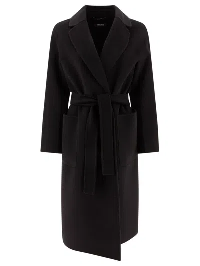 's Max Mara Belted Wool And Cashmere Coat With Large Pockets In Black