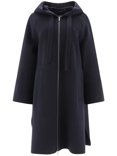 's Max Mara Hooded Coat Mid-length Front Pockets In Blue