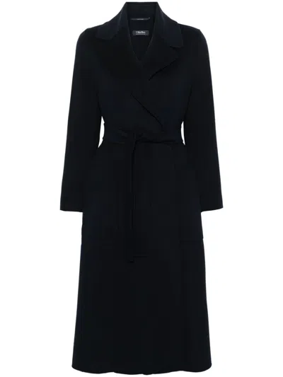 S Max Mara Esturia Belted Double Wool Long Coat In Black