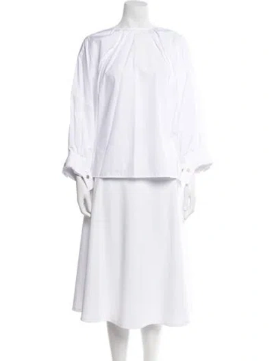 Pre-owned 's Max Mara Mock Neck Three-quarter Sleeve Blouse In White