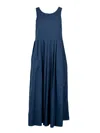 S Max Mara Pleated Dress Long Round Neckline In Blue