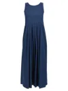 S Max Mara Pleated Dress Long Round Neckline In Blue