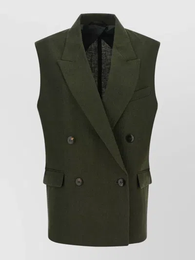 S Max Mara Mstaia Tailored Vest Buttons Flap Pockets In Green