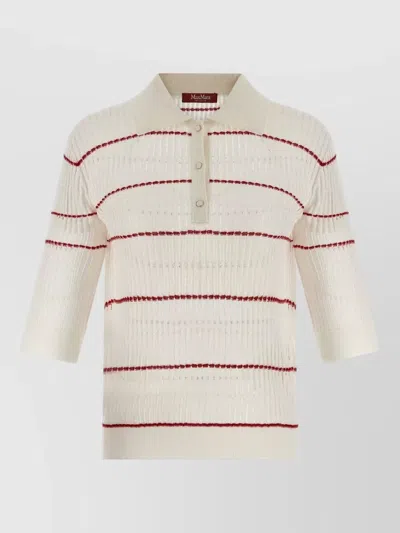 S Max Mara Mstgallo Knit Polo Shirt Ribbed Striped In Neutral
