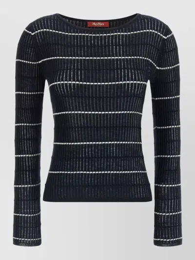 S Max Mara Mstpedone Round Neck Striped Ribbed Sweater In Blue
