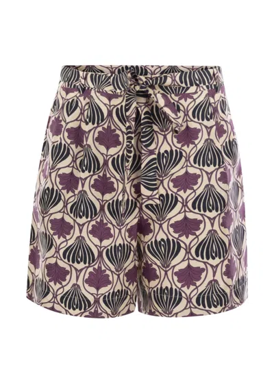 S Max Mara Metello Printed Silk Fluid Short Trousers In Purple