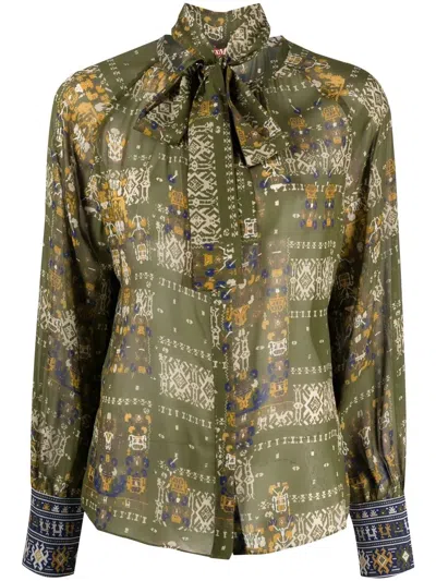 S Max Mara Neck Tie Abstract-print Shirt In Green