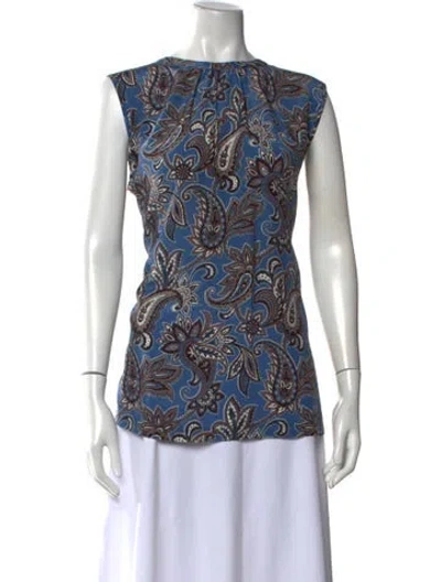 Pre-owned S Max Mara Paisley Print Crew Neck Top In Blue