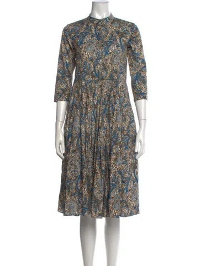 Pre-owned S Max Mara Paisley Print Midi Length Dress In Blue