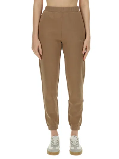 S Max Mara Logo Embroidered Straight Leg Pants In Beige