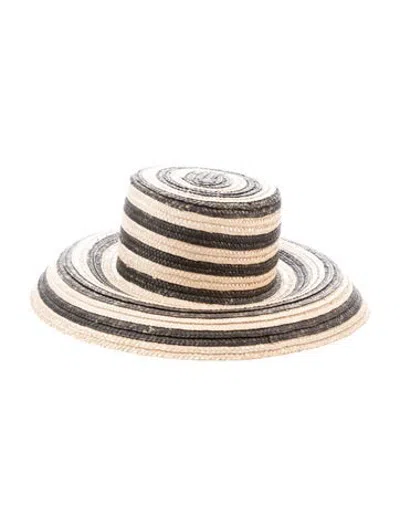 Pre-owned S Max Mara Pattern Print Straw Woven Sun Hat In Neutrals