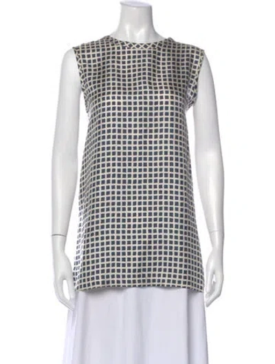 Pre-owned 's Max Mara Patterned Crew Neck Top In Blue