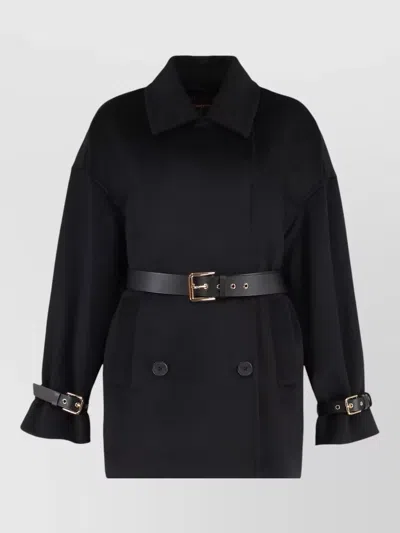 S Max Mara Pausa Belted Double Breasted Wool Coat In Black