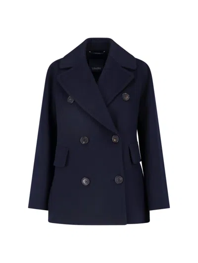 S Max Mara Peacoat In Virgin Wool In Blue