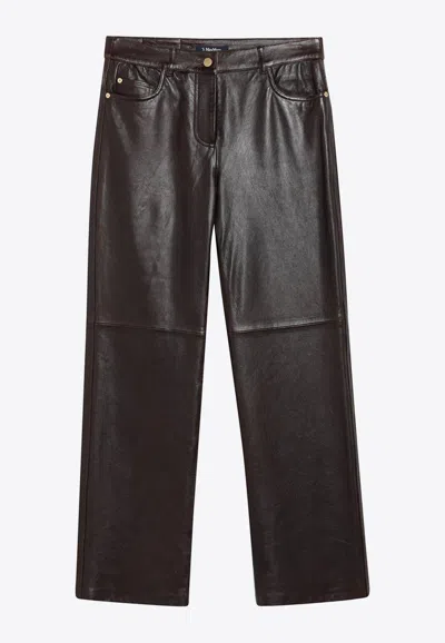 S Max Mara Pesca Straight-leg Leather Pants In Brown