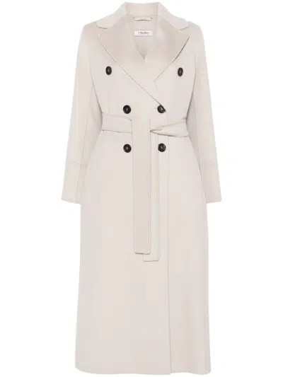 S Max Mara Womens Ecru Picasso Belted Double-breasted Wool Coat