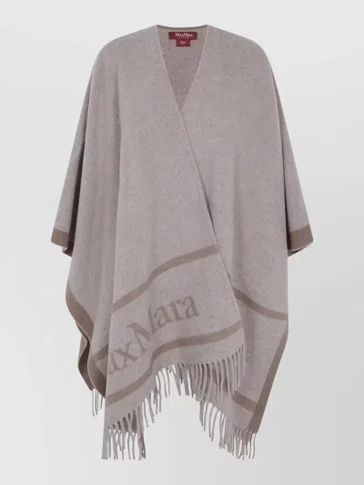 S Max Mara Pirania Cape Open Front Fringe Detail In Animal Print