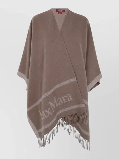 S Max Mara Pirania Cape Open Front Fringe Detail In Animal Print